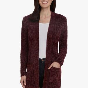 Matty M Maroon Open-Front Cardigan
